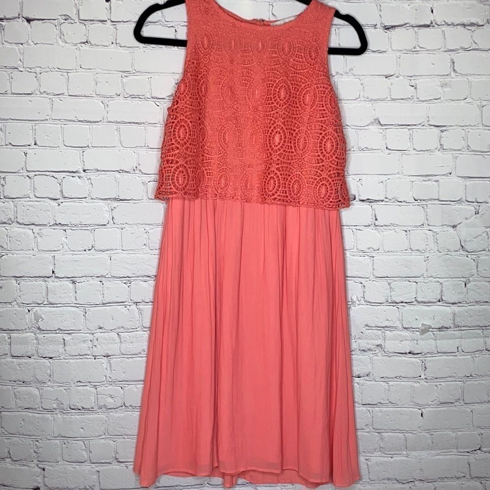 Loft Lace Overlay Coral‎ Sleeveless MIDI Dress 2 Coquette